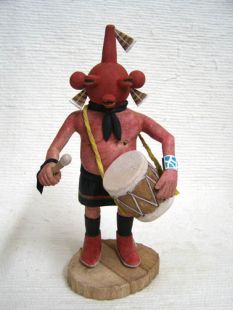 Native American Hopi Carved Mudhead Katsina Doll with Drum