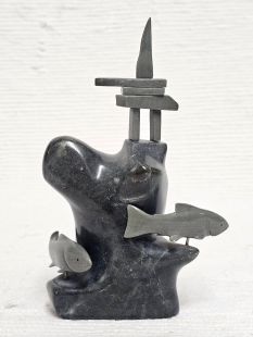 Native Alaskan Carved Shark Fetish with Inukshuk