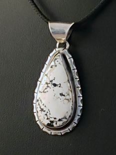 Native American Navajo Made Pendant with White Buffalo Turquoise