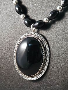 Native American Navajo Made Onyx Necklace--Vintage