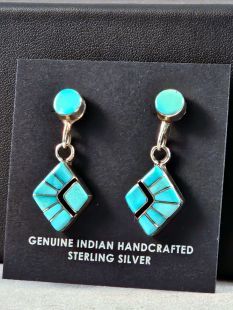 Native American Zuni Made Inlaid Earrings--Vintage 