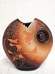 Native American Laguna Handpainted and Handetched Pillow Vase with Eagle Dancer