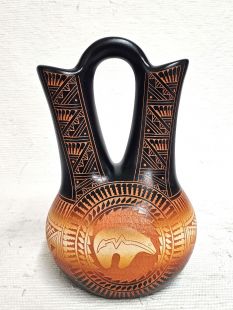 Native American Laguna Handpainted and Etched Wedding Vase with Bear