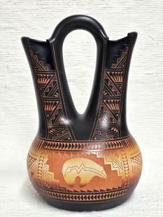 Native American Laguna Red Clay Wedding Vase with Bear