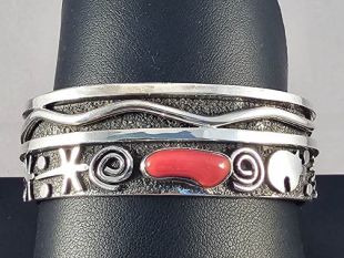 Native American Zuni/Navajo Made Cuff Bracelet with Coral