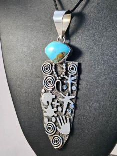 Native American Zuni/Navajo Made Grandmother Pendant with Turquoise