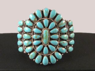 Native American Zuni Made Cuff Bracelet with Turquoise Blossom