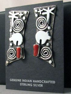 Native American Zuni/Navajo Made Earrings with Coral