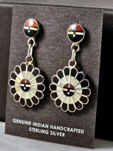 Native American Zuni Made Earrings with Sunface (Zia)