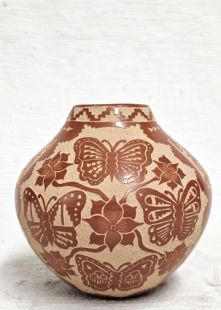 Native American Jemez Handbuilt and Handetched Pot with Butterflies