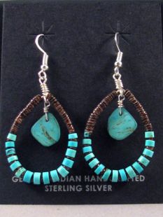 Native American Santo Domingo Made Shell and Turquoise Earrings