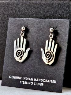 Native American Zuni/Cochiti Made Earrings with Healing Hand on Post or French Wire 