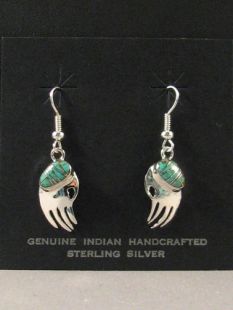 Native American Navajo Made Bear Paw Earrings with Turquoise Inlay