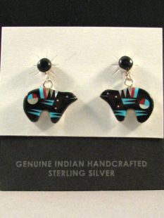 Native American Navajo Made Multistone Bear Earrings