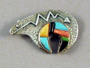 Native American Navajo Made Pin with Inlaid Spirit Bear