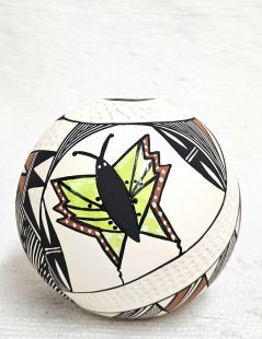 Native American Acoma Handpainted and Tool Marked Seed Pot with Butterfly