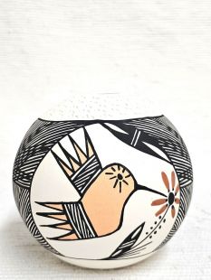 Native American Acoma Handpainted and Tool Marked Seed Pot with Hummingbird