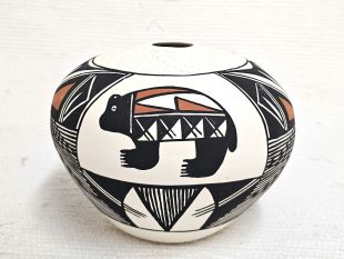 Native American Acoma Handpainted and Tool Marked Seed Pot with Bear