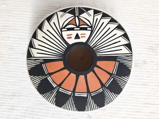 Native American Acoma Handpainted and Tool Marked Seed Pot with Sunface