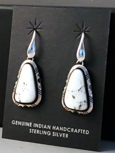 Vintage Native American Navajo Made White Buffalo Earrings