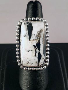 Native American Navajo Made Ring with White Buffalo Turquoise