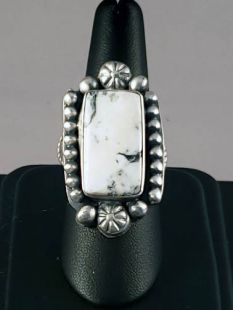Native American Navajo Made Ring with White Buffalo Turquoise