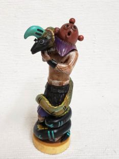 Native American Hopi Carved Mudhead Kachina Doll with Sea Serpent