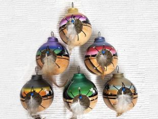 Native American Navajo Made White Clay Christmas Ball Ornaments with Dreamcatchers