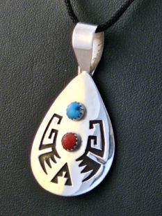 Navajo Made Pendant with Turquoise Drop Necklace 