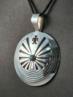 Native American Navajo Made Man in the Maze Pendant with Turquoise