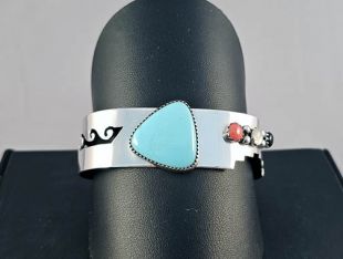 Native American Navajo Made Cuff Bracelet with Turquoise