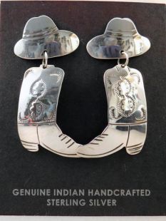 Vintage Native American Navajo Made Earrings with Cowgirl Hats and Boots