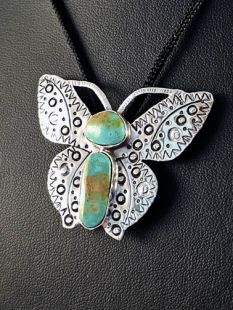 Native American Zuni Made Butterfly Pin/Pendant with Turquoise