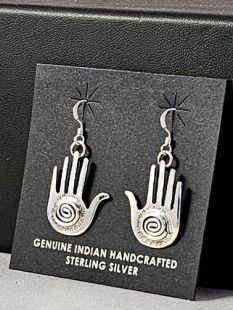 Native American Zuni Made Healing Hand Earrings 
