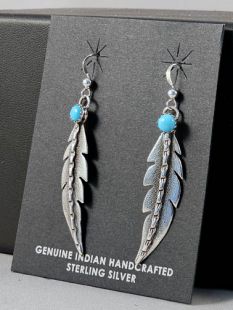 Native American Zuni Made Prayer Feather Earrings with Turquoise