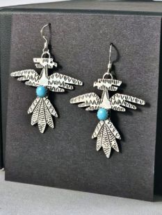 Native American Zuni Made Thunderbird Earrings with Turquoise