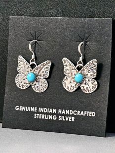 Native American Zuni Made Butterfly Earrings 