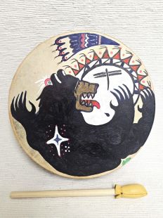 Native American Lakota Painted Drum with Bear