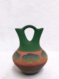 Native American Navajo Red Clay Wedding Vase with Buffalo