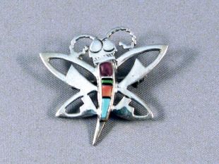 Native American Navajo Made Butterfly Pin/Pendant with Multistones