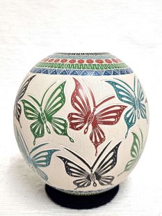 Mata Ortiz Handbuilt and Handetched Pot with Butterflies