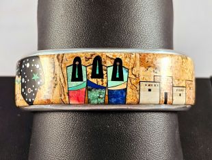 Native American Navajo Made Night Sky and Mittens Cuff Bracelet--Vintage
