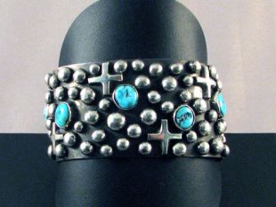 Native American Navajo Made Cuff Bracelet with Turquoise