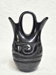 Native American Santa Clara Handbuilt and and Carved Wedding Vase