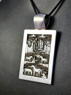Native American Navajo Made Pendant with Horses