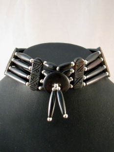 Native American Four-Row Black and Brown Choker with Center Piece