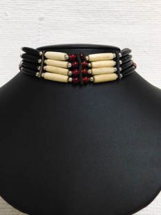 Native American Four-Row Choker with Red Glass Beads