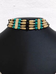 Native American Four-Row Ivory Choker with Turquoise and Black Glass Beads