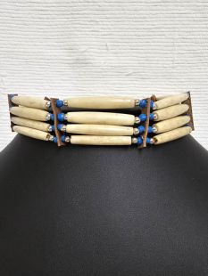 Native American Four-Row Ivory Choker with Blue Glass Beads