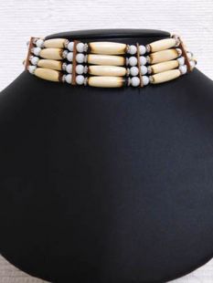 Native American Four-Row Antiqued and White Choker  						